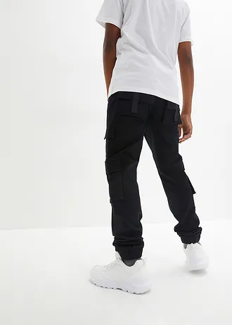 Pantaloni cargo stretch, cu elastic și șiret în talie, Regular Fit • negru • magazin bonprix