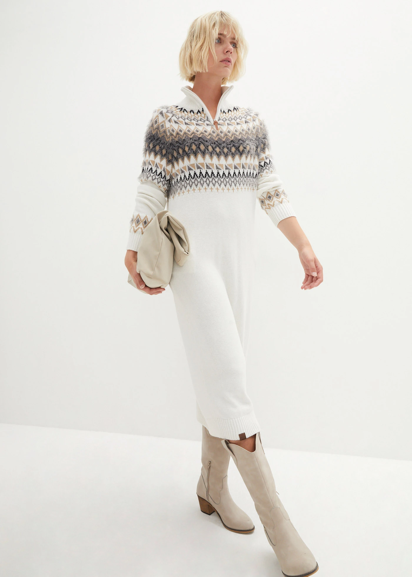 Robe en maille norvégienne • blanc cassé motif norvégien • Boutique bonprix