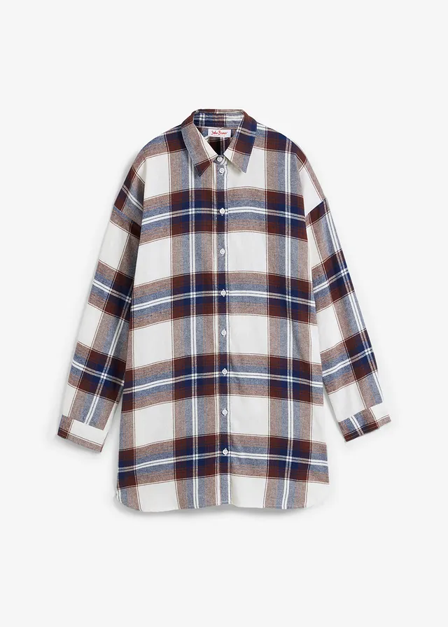 Chemisier en flanelle 100% coton, Couleur: bleu foncé carreaux