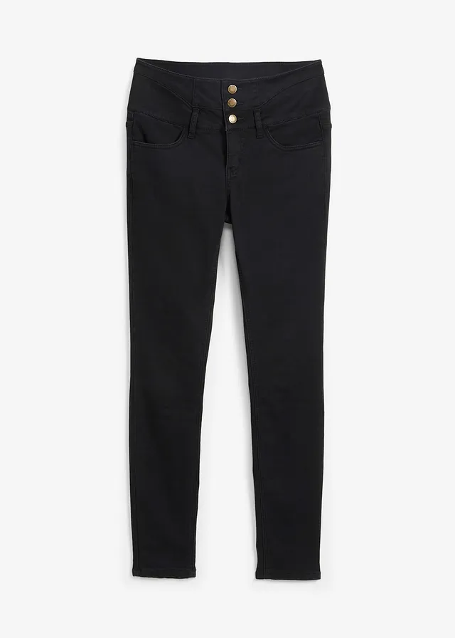Jean skinny taille haute, chaud et sculptant, Couleur: noir denim