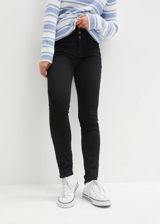 Jean skinny taille haute, chaud et sculptant, Couleur: noir denim