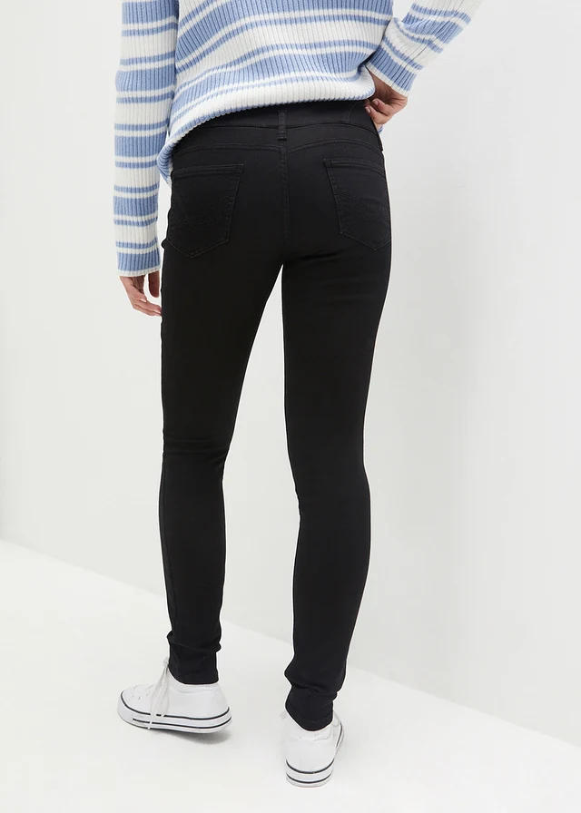 Jean skinny taille haute, chaud et sculptant, Couleur: noir denim