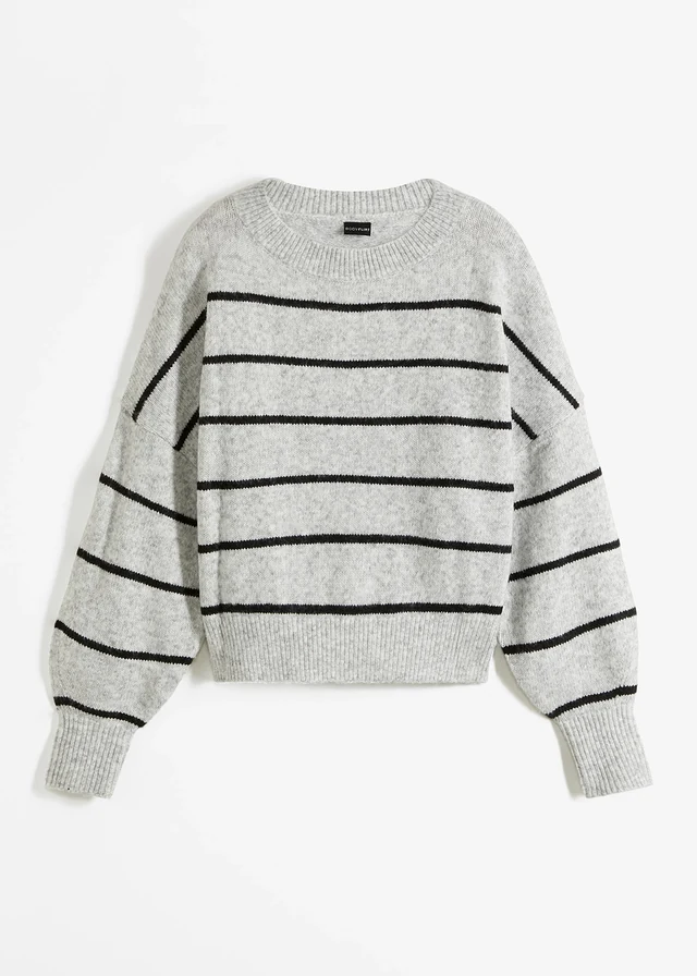 Pull rayé oversize • gris clair chiné + noir rayé • product-page.page-title-suffix