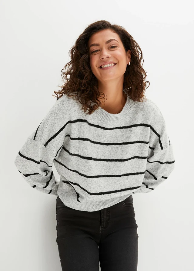 Oversized gestreepte trui • lichtgrijs gemêleerd-zwart gestreept • product-page.page-title-suffix