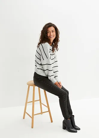 Pulover cu dungi, Oversized Fit • gri deschis melanj/negru cu dungi • magazin bonprix