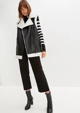 Pull col roulé en viscose mélangée • noir-écru rayé • Boutique bonprix