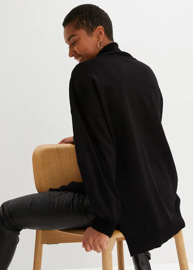 Pull à col roulé en viscose mélangée, Couleur: noir