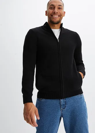 Gilet zippé en fine maille, Couleur: noir