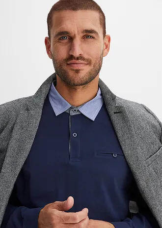 Pólo triko z piké z čisté bavlny, dlouhý rukáv • tmavě modrá • bonprix obchod