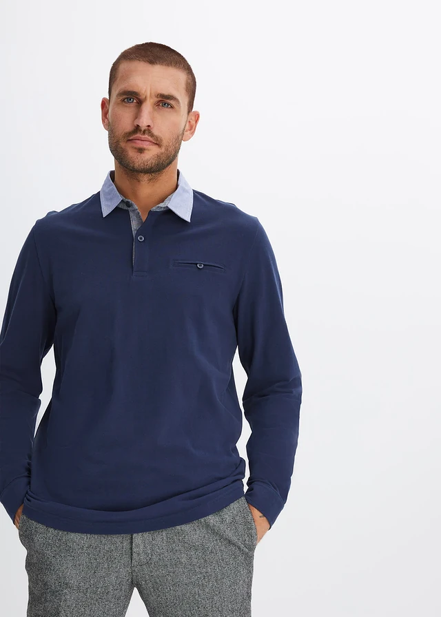 Polo manches longues en maille piquée 100% coton • bleu foncé • product-page.page-title-suffix