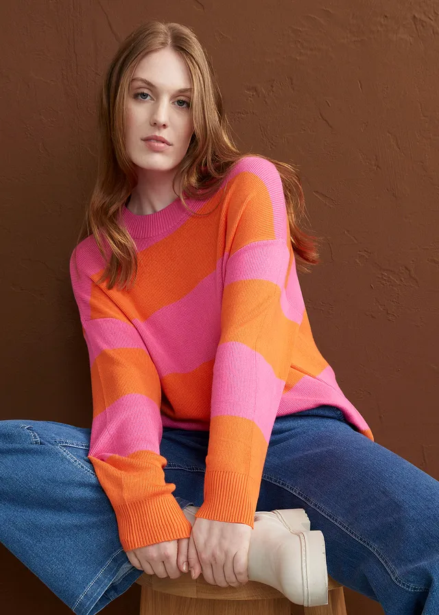 Pull en fine maille à larges rayures • fuchsia/orange rayé • product-page.page-title-suffix