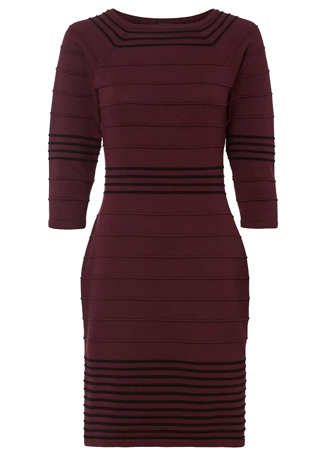 Robe en maille douce • bordeaux/noir rayé • Boutique bonprix