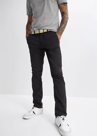 Regular Fit chino nadrág elasztikus derékpánttal és övvel, Straight • fekete • bonprix áruház
