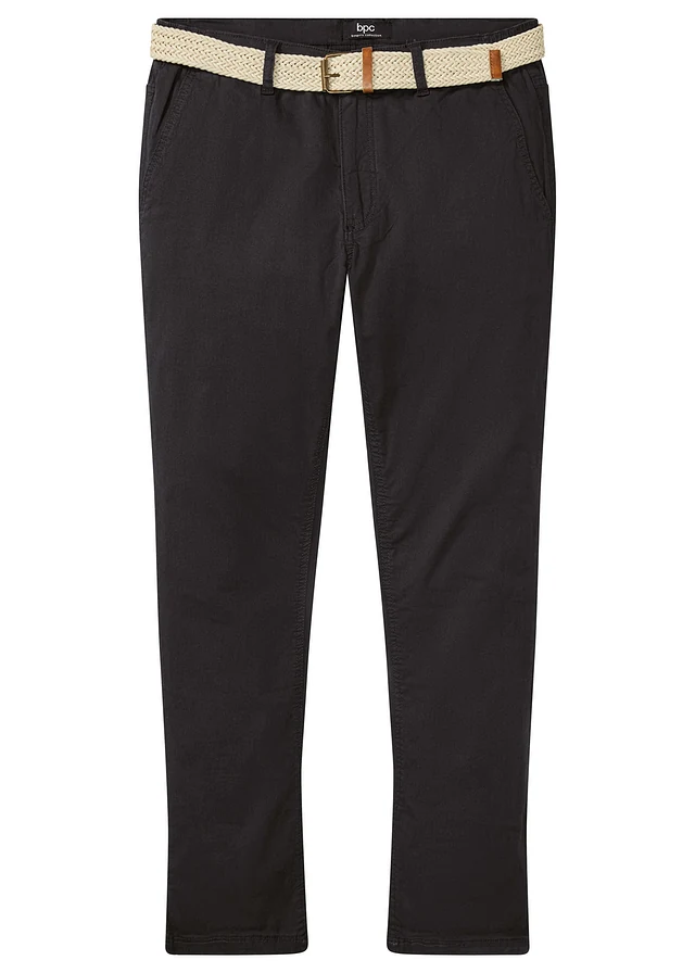Pantalon chino droit avec taille élastique et ceinture, regular, Couleur: noir