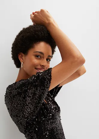 Robe à sequins et décolleté plongeant • noir • Boutique bonprix