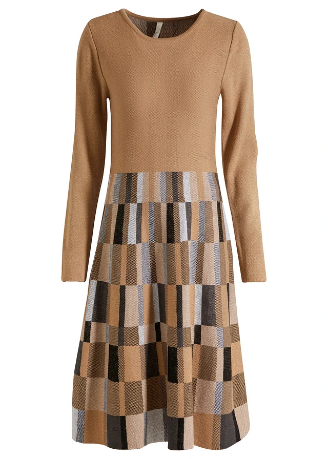 Robe évasée en maille à motif jacquard