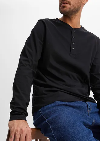 Henley shirt van puur katoen (set van 2) • zwart+grijsgroen • bonprix online shop