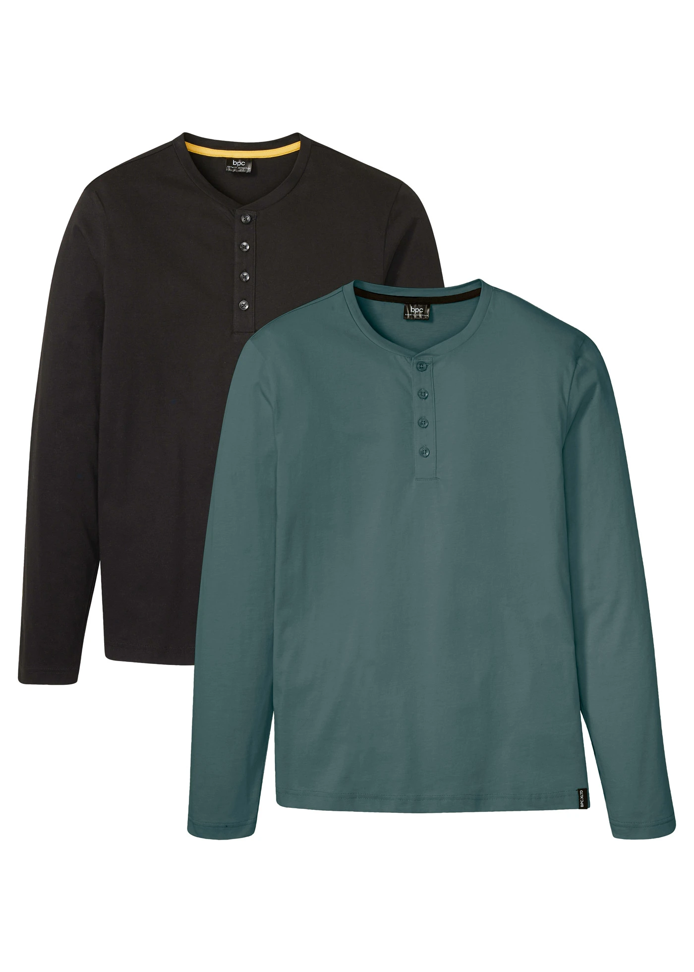 Henley shirt, comfort fit (set van 2) • zwart+grijsgroen • bonprix online shop