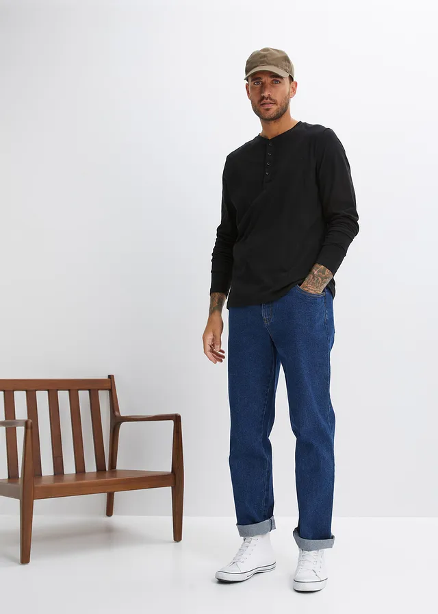Henley shirt van puur katoen (set van 2), Kleur: zwart+grijsgroen