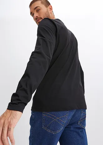 Bluzka z dekoltem henley z czystej bawełny (2 szt.) • czarny+zielonoszary • sklep bonprix