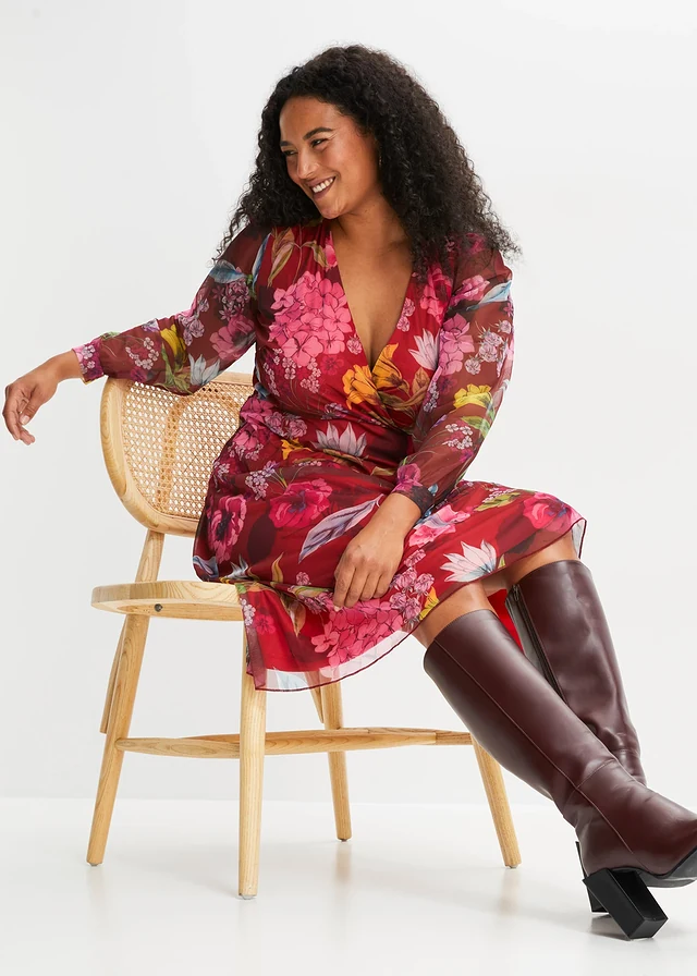 Midi jurk, Kleur: bordeaux-pink