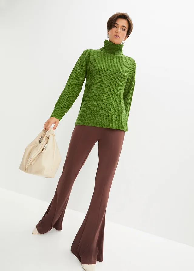 Gebreide trui met col • bosgroen • bonprix online shop