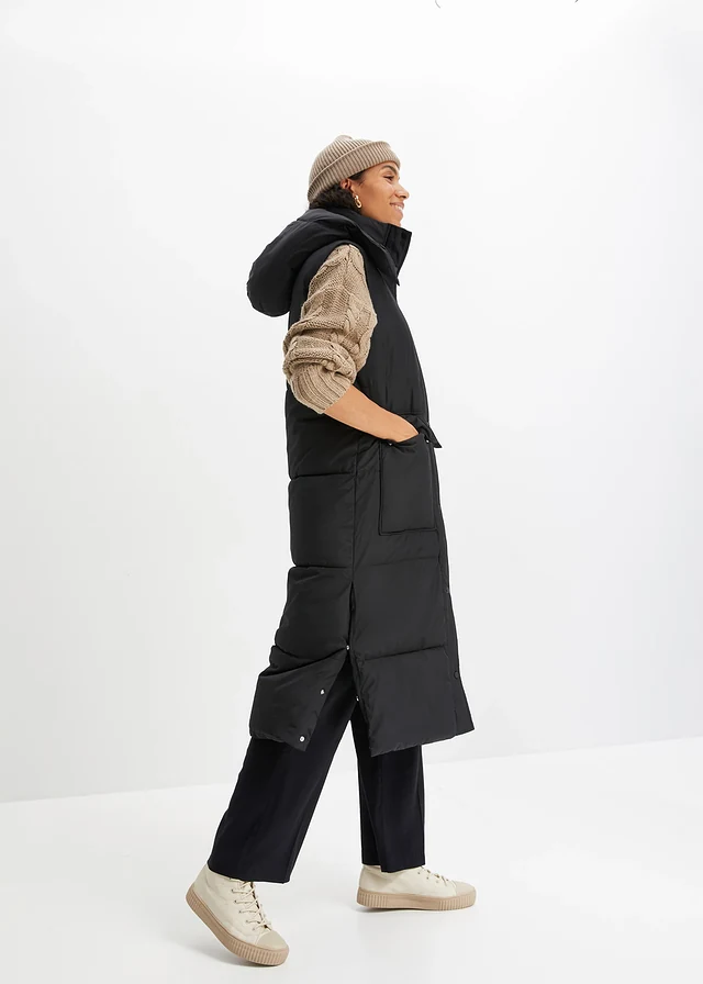 Veste sans manches matelassée en polyester recyclé avec capuche amovible • noir • product-page.page-title-suffix
