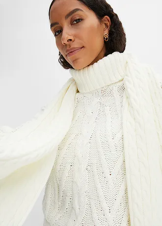 Coltrui met kabelpatroon • wolwit • bonprix online shop