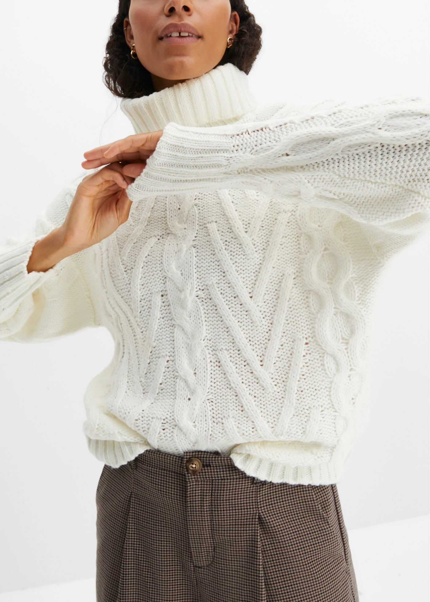 Coltrui met kabelpatroon • wolwit • bonprix online shop