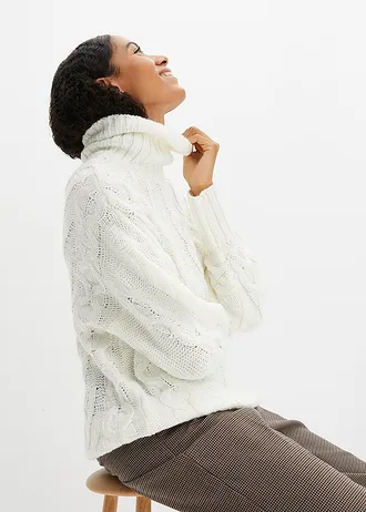 Coltrui met kabelpatroon • wolwit • bonprix online shop