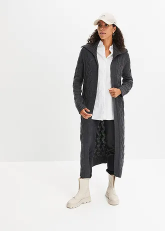 Gilet long en maille torsadée • anthracite chiné • Boutique bonprix