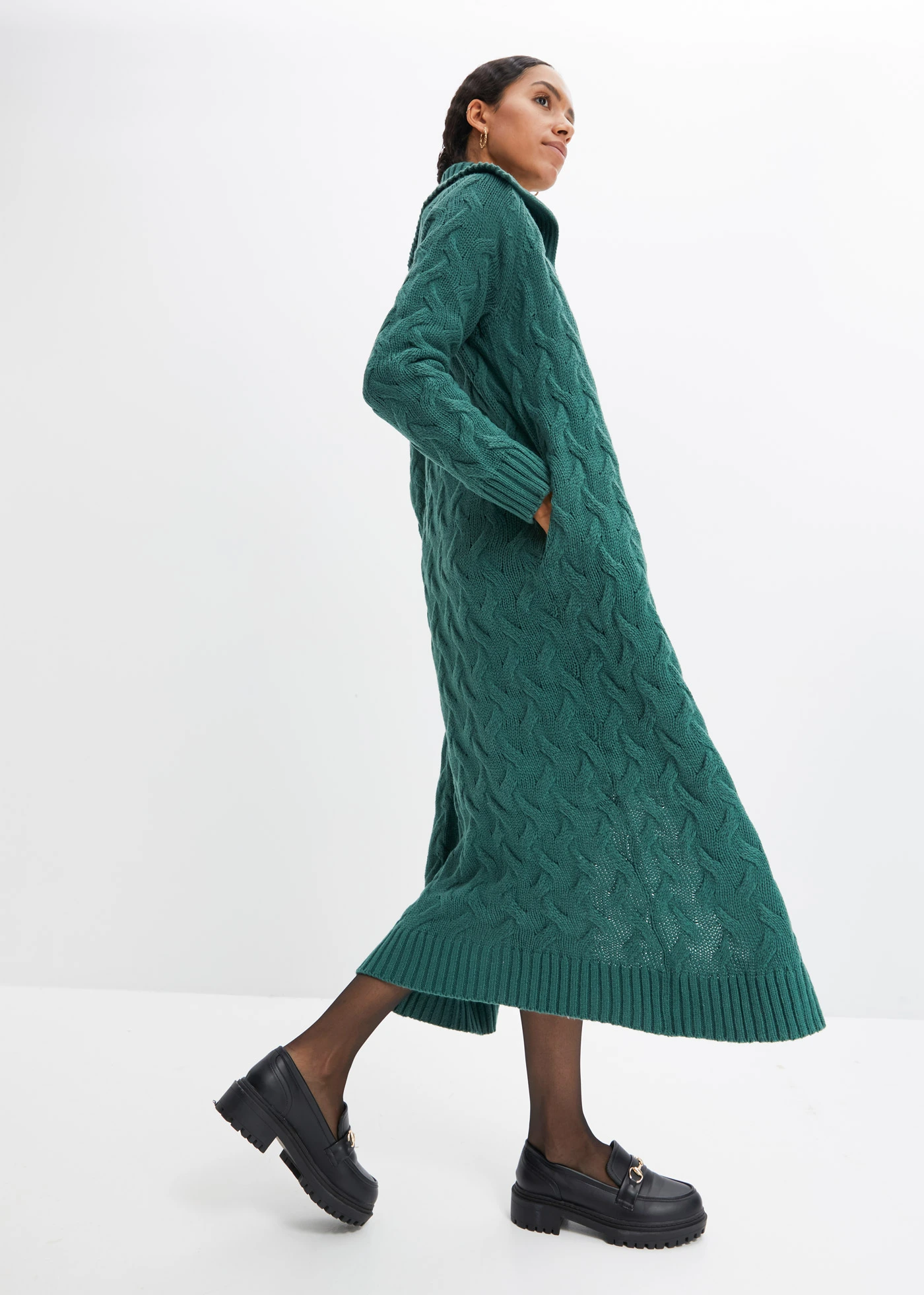 Gilet long en maille torsadée • vert mat • Boutique bonprix