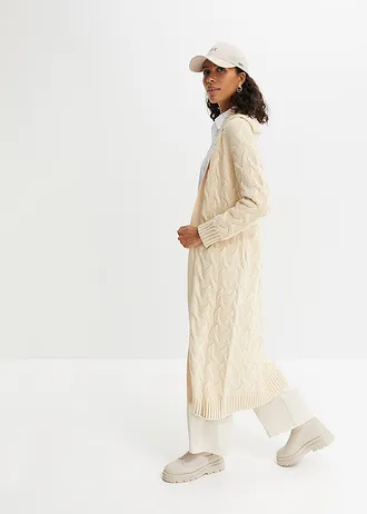 Gilet long en maille torsadée • gris galet • Boutique bonprix