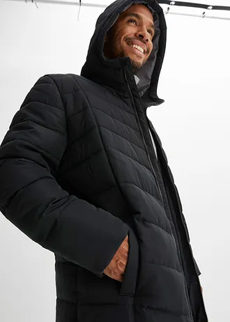 Dlouhý prošívaný kabát s kapucí • černá • bonprix obchod