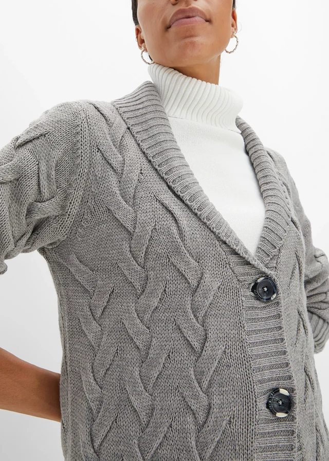 Vest met sjaalkraag en kabelpatroon • grijs gemêleerd • product-page.page-title-suffix