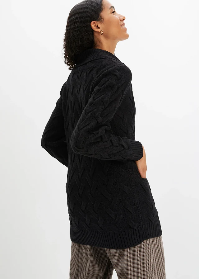 Vest met sjaalkraag en kabelpatroon • zwart • product-page.page-title-suffix