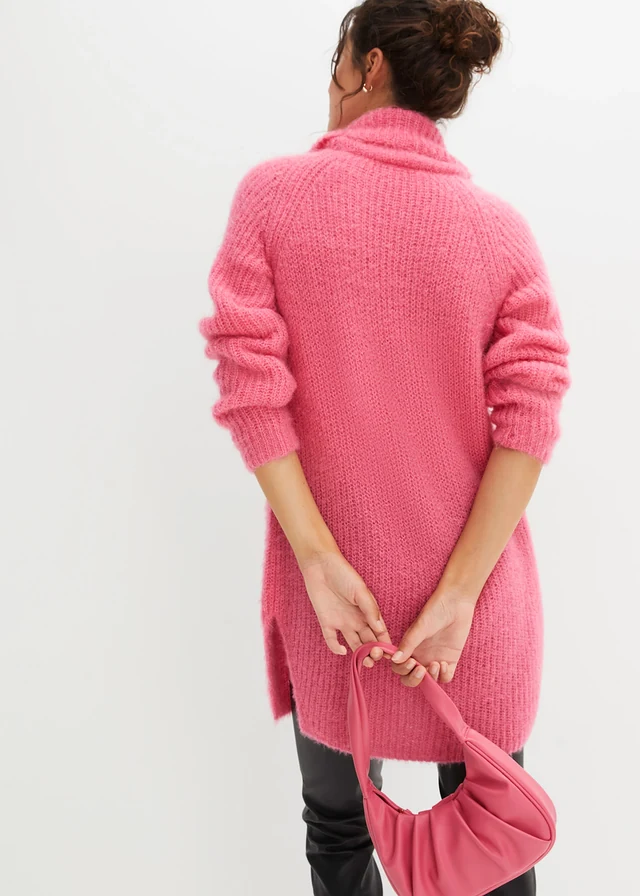 Pull col roulé oversize, Couleur: rose vif