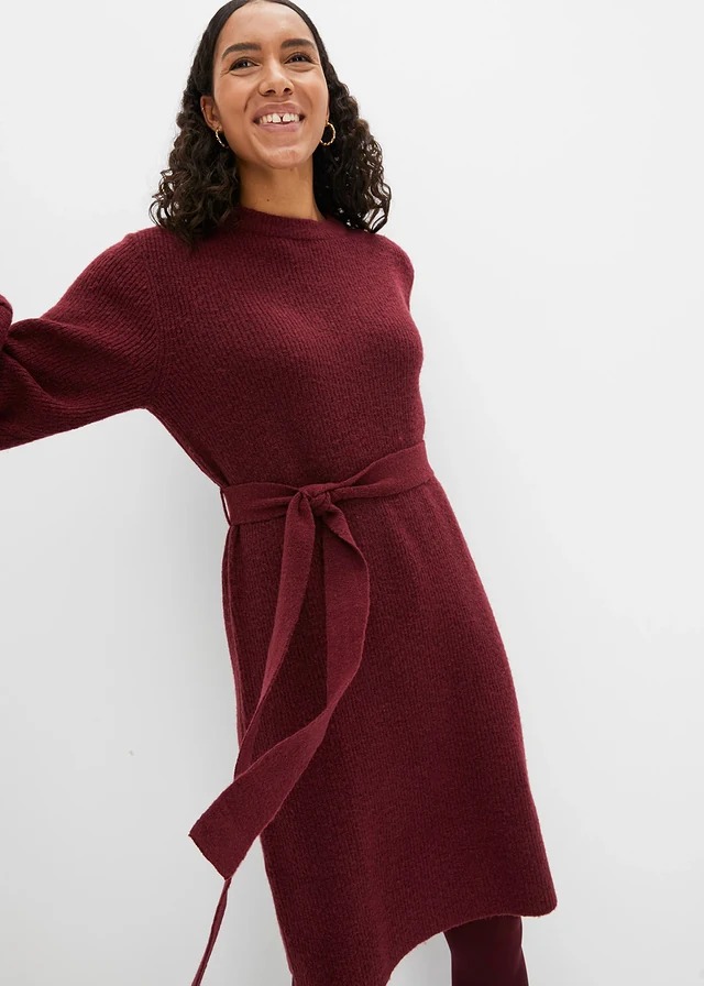 Gebreide jurk met ballonmouwen • esdoornrood mêlee • product-page.page-title-suffix