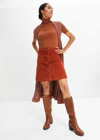 Strečová manšestrová sukně s knoflíkovou légou • rezavě hnědá • bonprix obchod