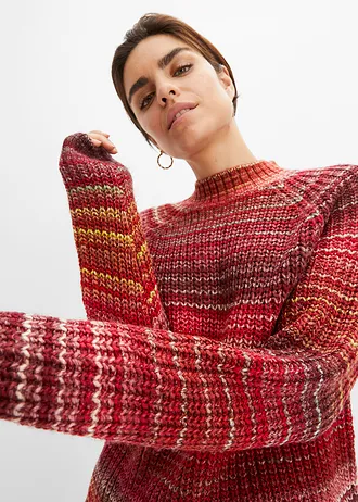 Pull confortable en grosse maille • rouge érable chiné • Boutique bonprix