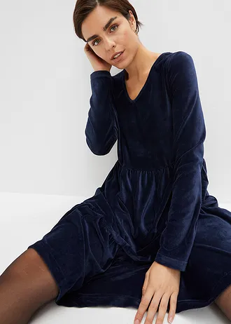 Robe courte en velours extensible • bleu foncé • Boutique bonprix