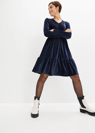 Robe courte en velours extensible • bleu foncé • Boutique bonprix