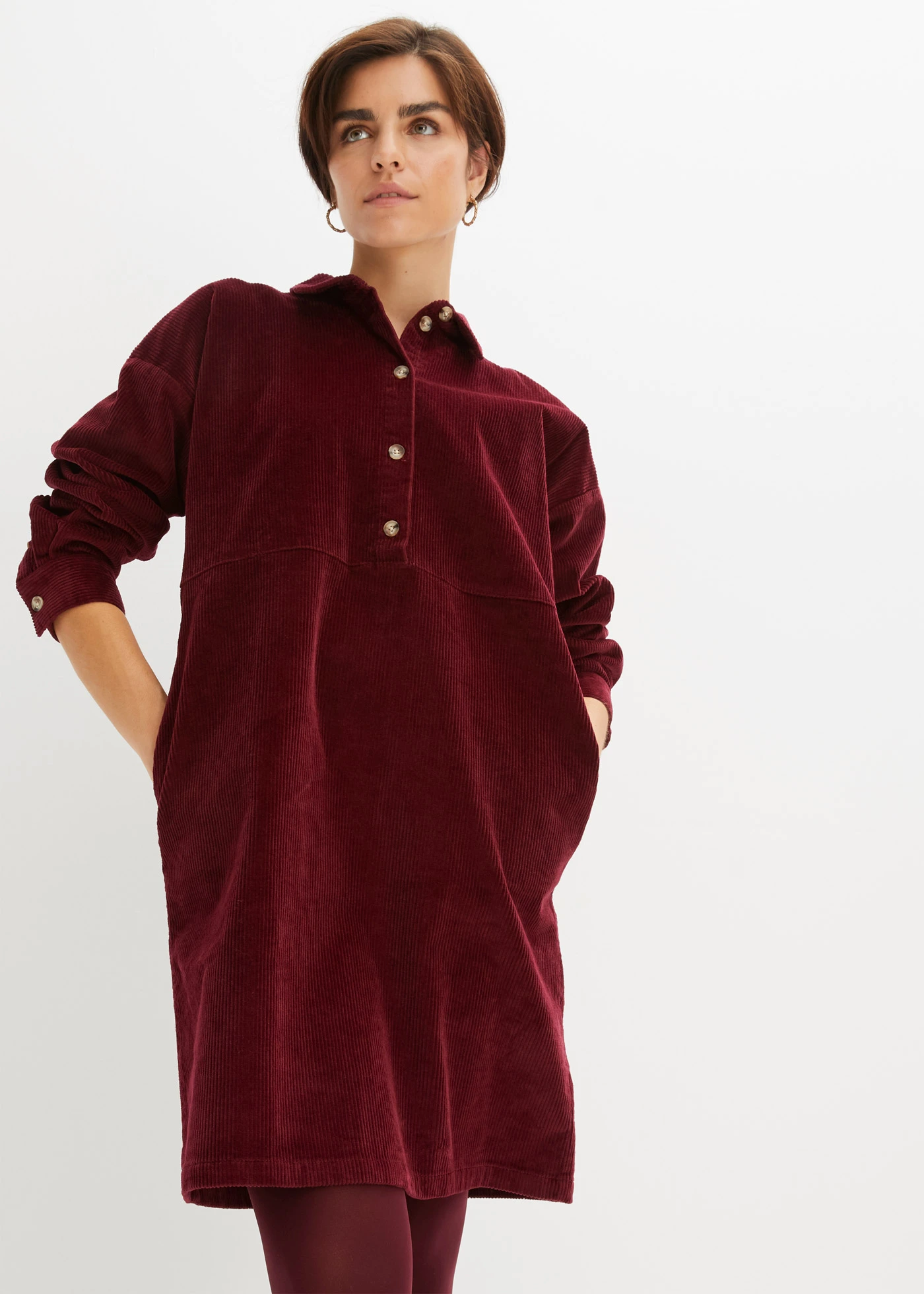 Stretch corduroy jurk • esdoornrood • bonprix online shop