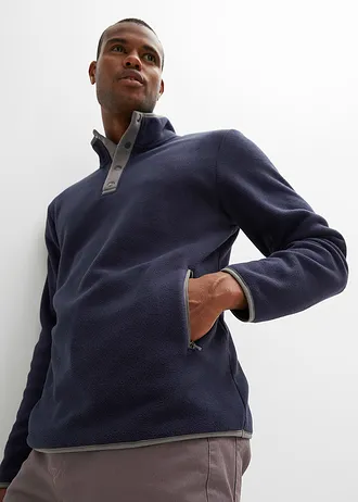Flísová mikina s límcem na zip, praktickými kapsami a skvělými kontrastními detaily • tmavě modrá • bonprix obchod