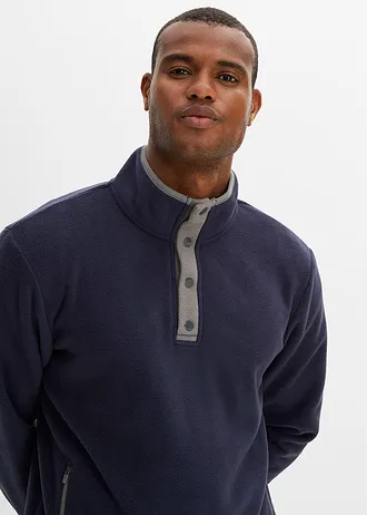 Flísová mikina s límcem na zip, praktickými kapsami a skvělými kontrastními detaily • tmavě modrá • bonprix obchod