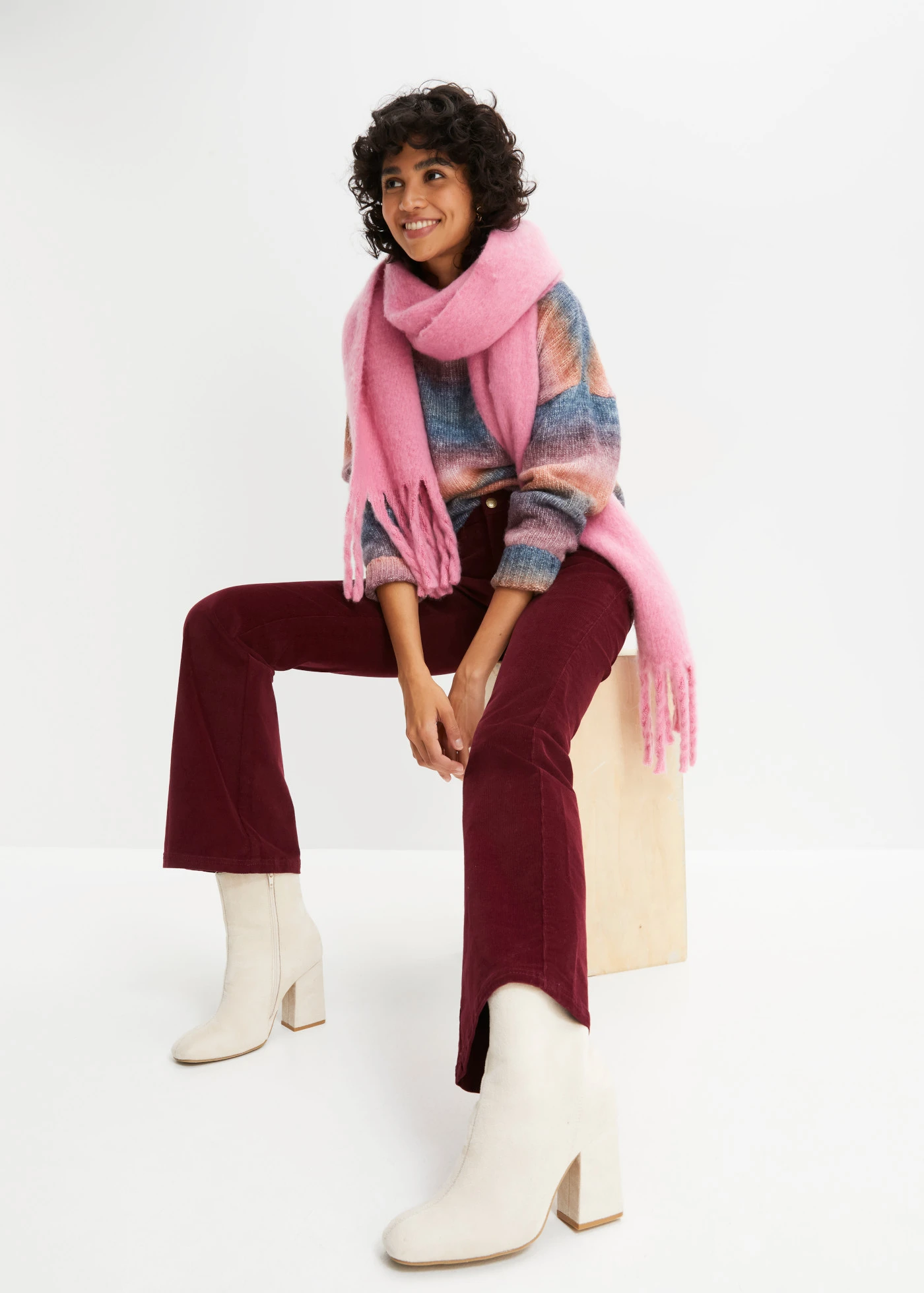 Pantaloni raiați stretch cu talie înaltă comodă • roșu arțar • magazin bonprix