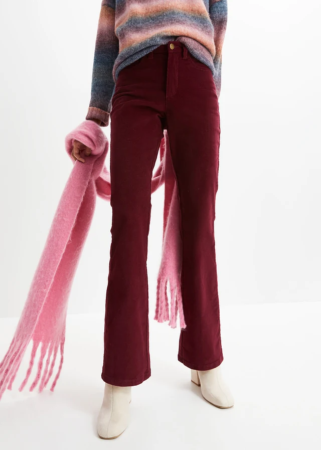 Pantaloni raiați stretch cu talie înaltă comodă • roșu arțar • magazin bonprix
