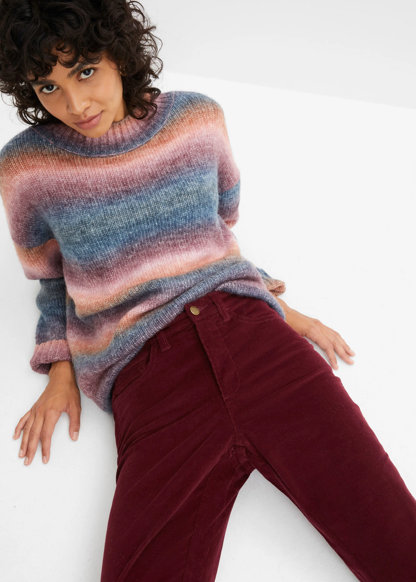 Pantaloni raiați stretch cu talie înaltă comodă • roșu arțar • magazin bonprix