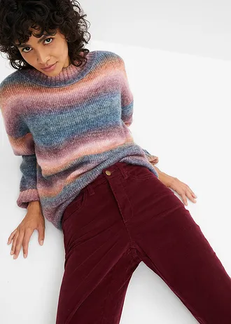 Spodnie sztruksowe dzwony ze stretchem high-waist z wygodnym paskiem • czerwony klonowy • sklep bonprix