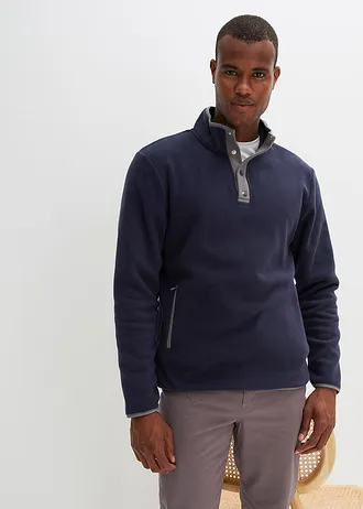 Flísová mikina s límcem na zip, praktickými kapsami a skvělými kontrastními detaily • tmavě modrá • bonprix obchod